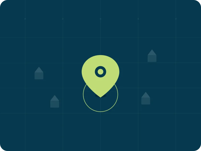 Illustration in Petrol und Maigrün: eine lokale Suche auf einem Smartphone, daneben eine Karte mit Standort-Pin und Bewertungssternen. Die Szene zeigt, wie ein Unternehmen durch Local SEO in Google Maps und der lokalen Suche gefunden wird.